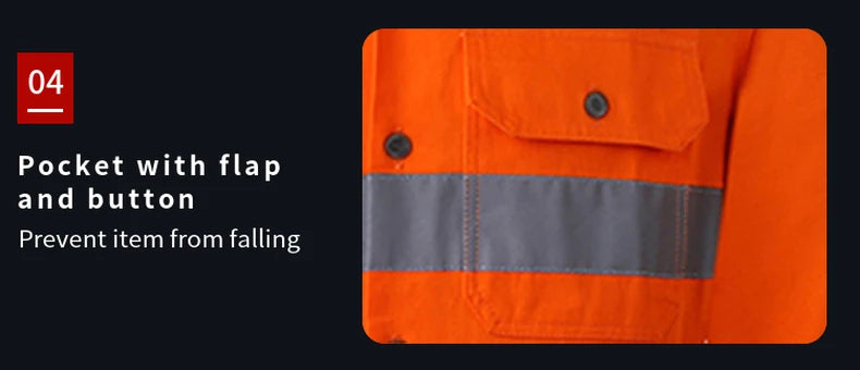 Hi Vis Shirt for Men Long Sleeve Cotton Work Shirt Pockets Safety Reflective Working Shirt High Visibility Workwear