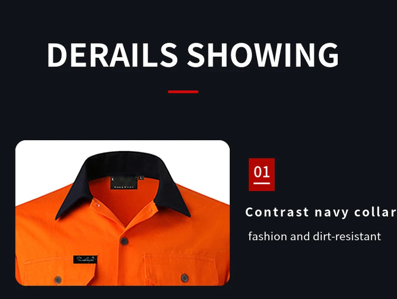 Hi Vis Shirt for Men Long Sleeve Cotton Work Shirt Pockets Safety Reflective Working Shirt High Visibility Workwear