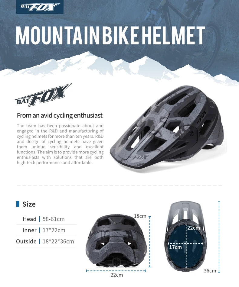 BATFOX-Ultralight Cycling Helmet for Men and Women, MTB Bicycle Helmets, Mountain Bike Helmet, CE, New