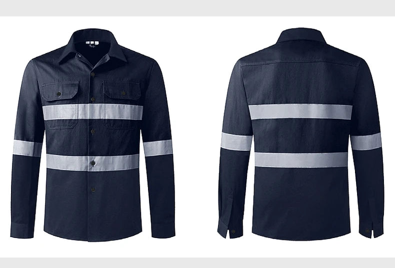 Hi Vis Shirt for Men Long Sleeve Cotton Work Shirt Pockets Safety Reflective Working Shirt High Visibility Workwear