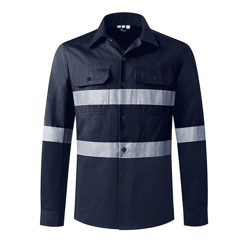 Hi Vis Shirt for Men Long Sleeve Cotton Work Shirt Pockets Safety Reflective Working Shirt High Visibility Workwear
