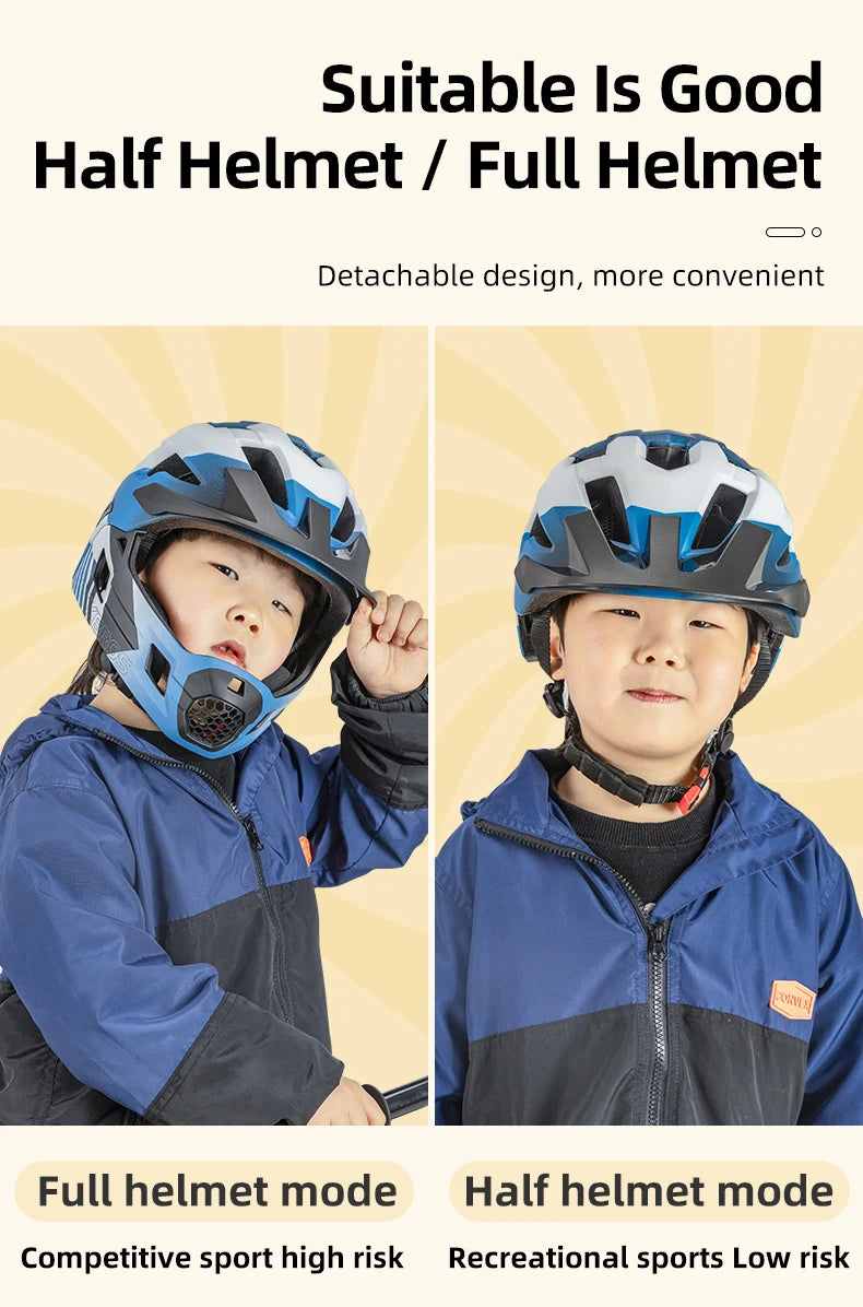 ROCKBROS Kids Detachable Full Face Bike helmet Children's Sports Cycling MTB Motorcycle Skateboarding Skating Helmet for Child