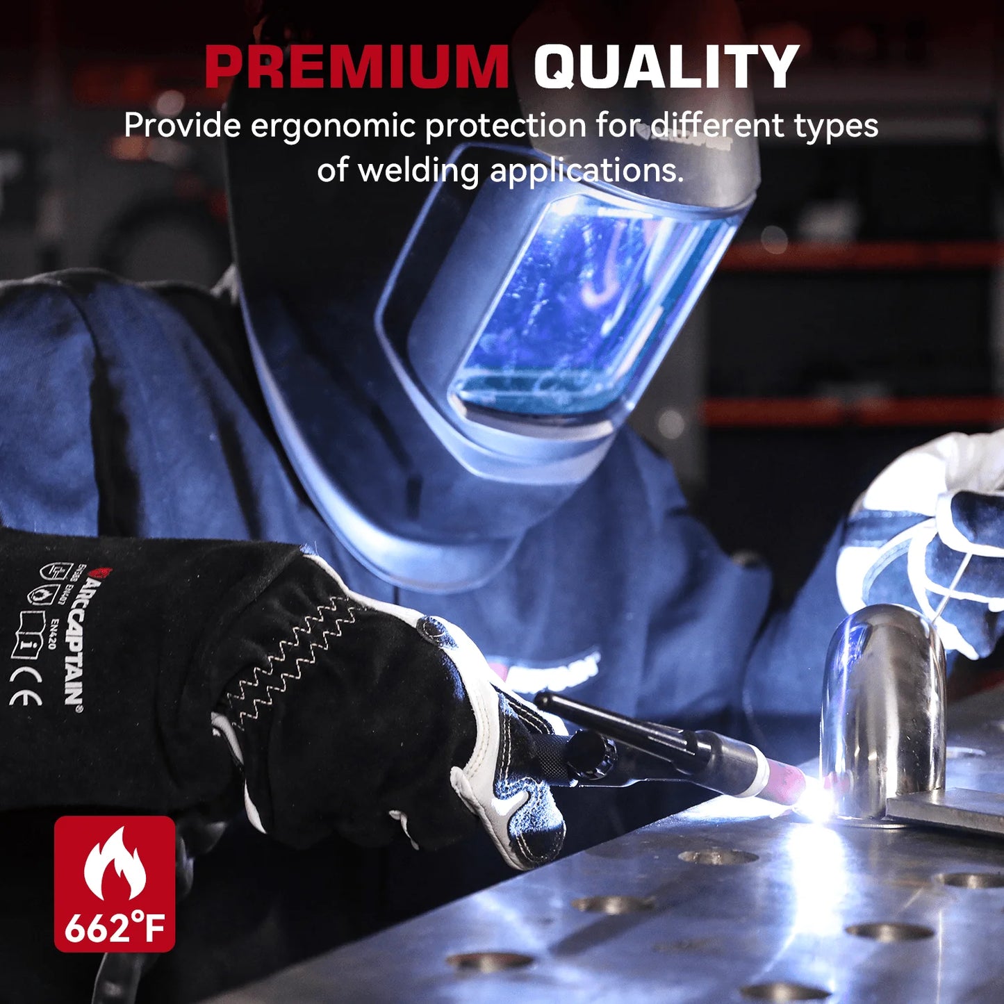 ARCCAPTAIN Welding Glove 14 inch Multifunctional Work Welding Gloves Goatskin Leather Protection For Welders Against Scalding