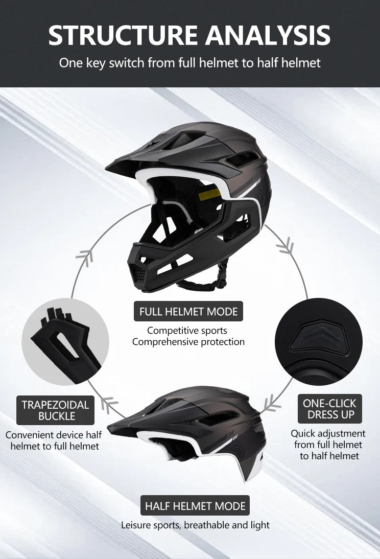 Eastinear's New Adult Bicycle Helmet Full-face Detachable Outdoor Sports Motorcycle Skateboard Riding Helmet