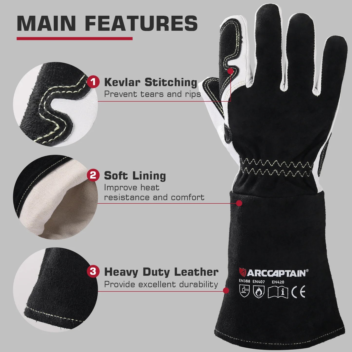 ARCCAPTAIN Welding Glove 14 inch Multifunctional Work Welding Gloves Goatskin Leather Protection For Welders Against Scalding