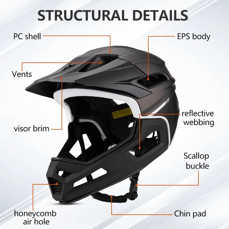 Eastinear's New Adult Bicycle Helmet Full-face Detachable Outdoor Sports Motorcycle Skateboard Riding Helmet
