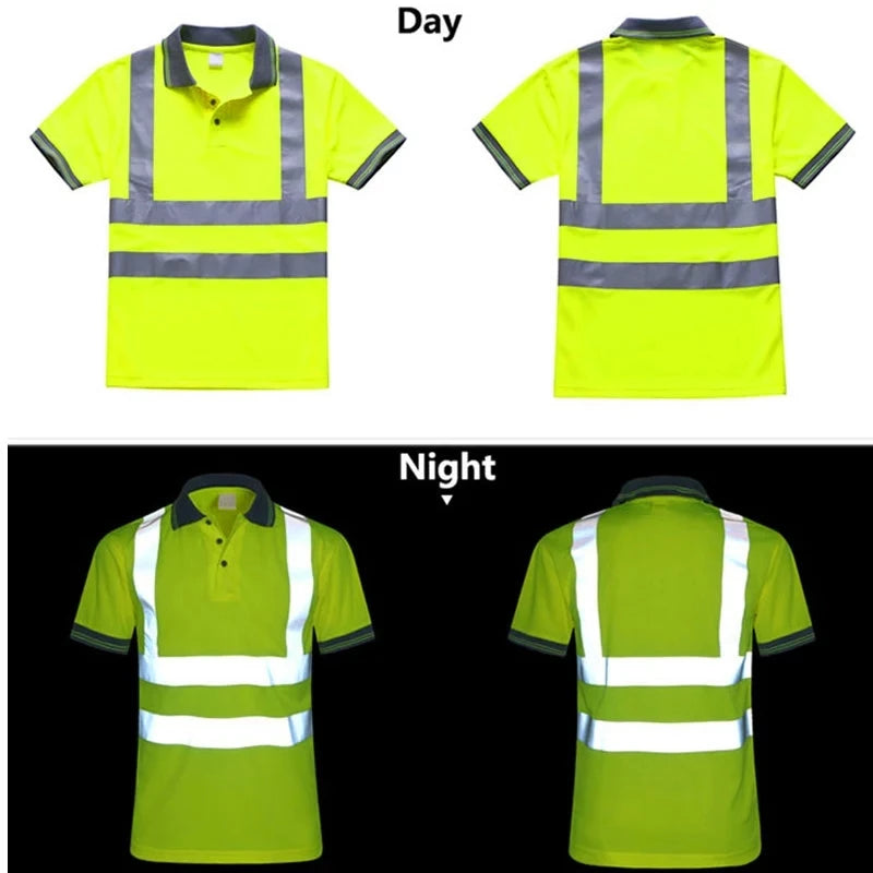Men Shirts Night Work Reflective Workwear Short Sleeve Quick Dry Work Clothes for Men Breathable T-shirt High Visibility Tops