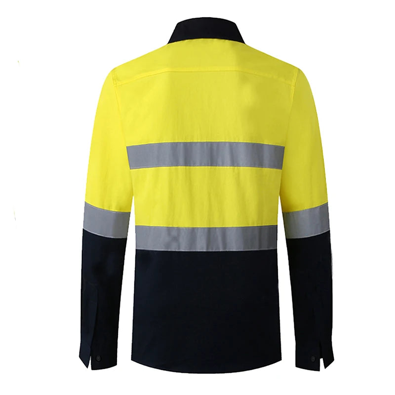 Hi Vis Shirt for Men Long Sleeve Cotton Work Shirt Pockets Safety Reflective Working Shirt High Visibility Workwear