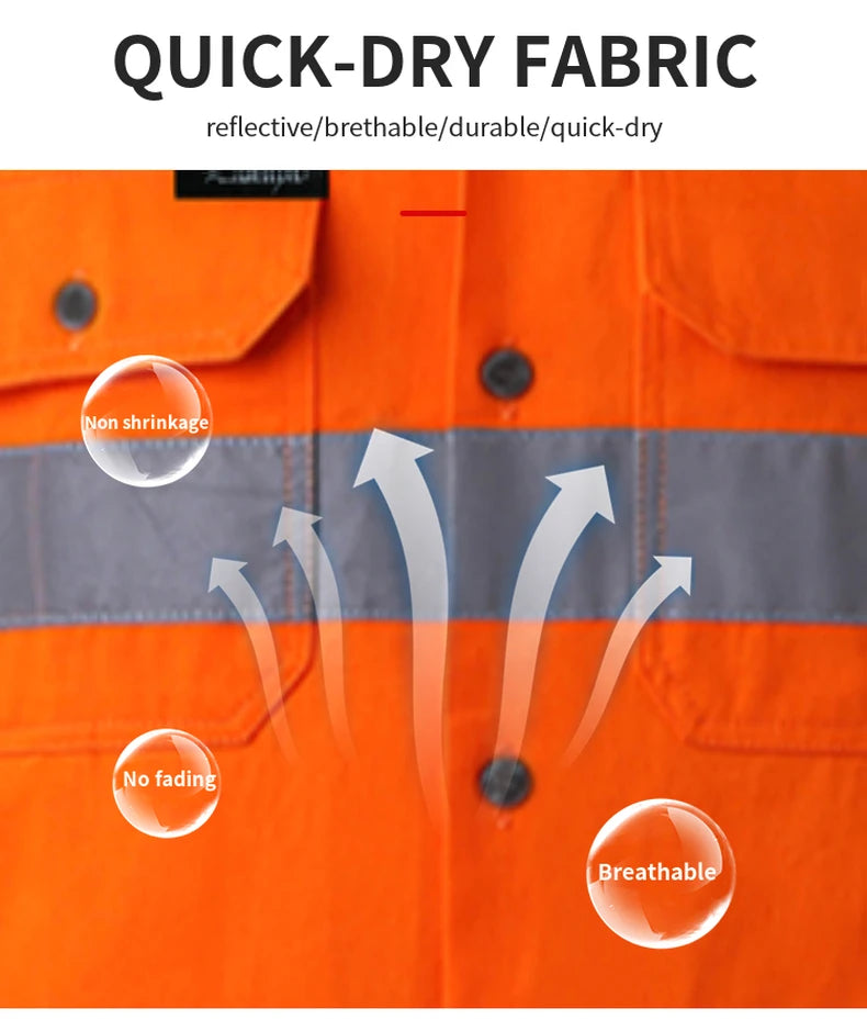 Hi Vis Shirt for Men Long Sleeve Cotton Work Shirt Pockets Safety Reflective Working Shirt High Visibility Workwear