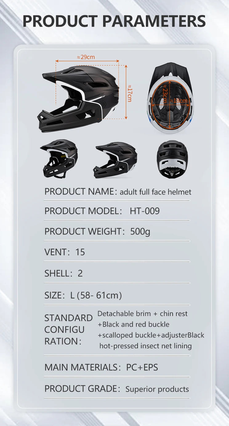 Eastinear's New Adult Bicycle Helmet Full-face Detachable Outdoor Sports Motorcycle Skateboard Riding Helmet