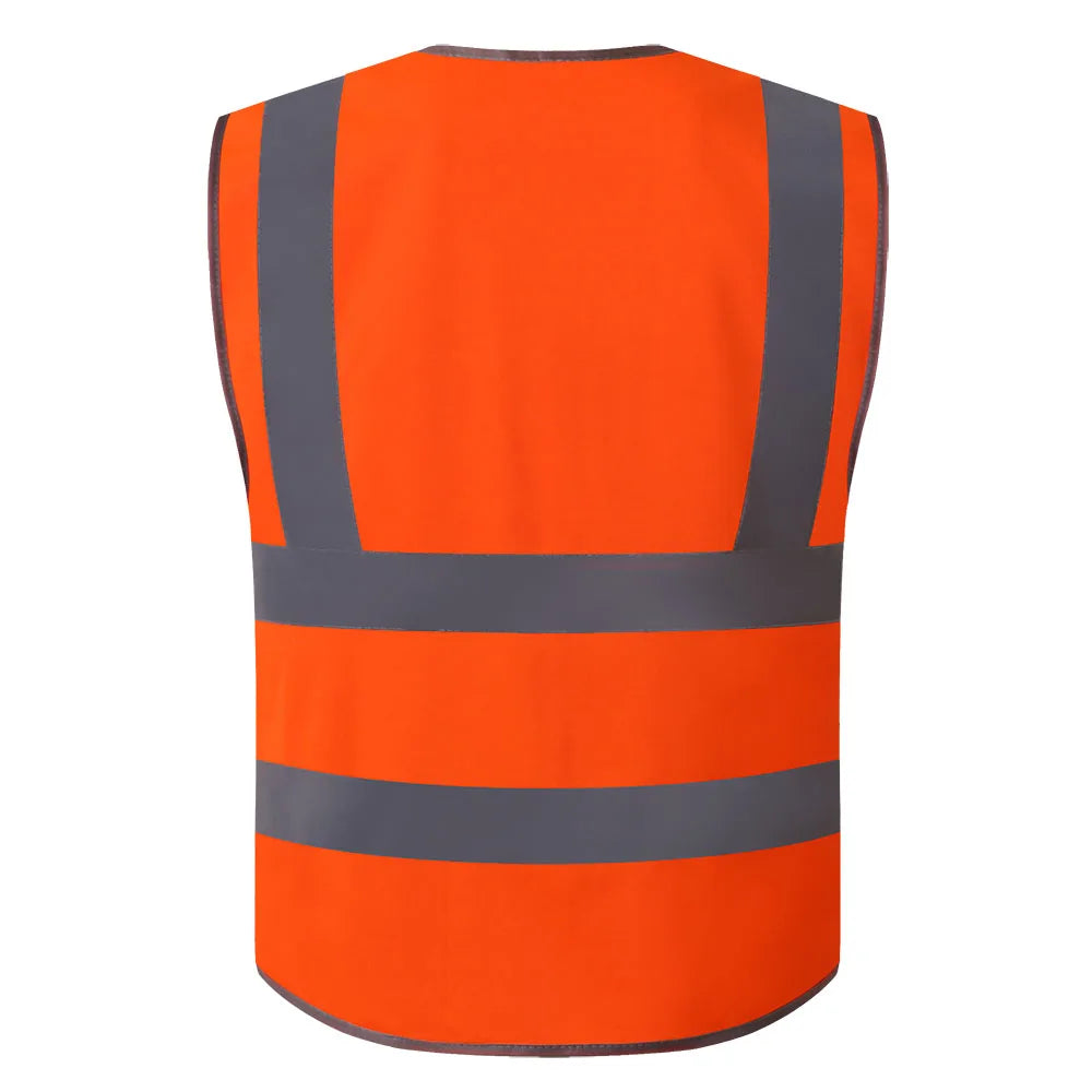 Fluorescent Orange Safety Vest with Pockets Zipper Front Closure High Visibility Reflective Safety Vest With Reflective Strips