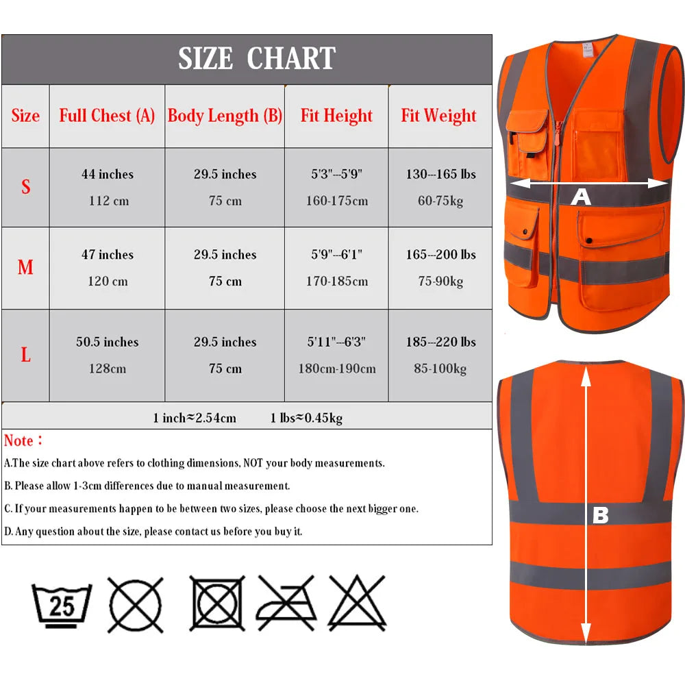 Fluorescent Orange Safety Vest with Pockets Zipper Front Closure High Visibility Reflective Safety Vest With Reflective Strips