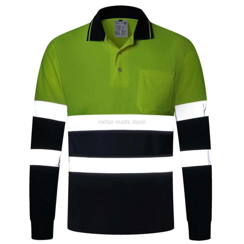 Hi vis work shirt Long Sleeve Safety Polo Shirt Orange High Visibility Reflective Shirt With Pockets