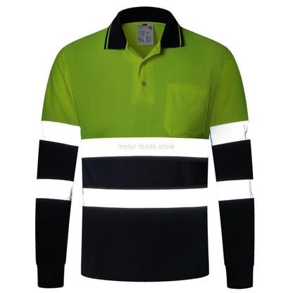 Hi vis work shirt Long Sleeve Safety Polo Shirt Orange High Visibility Reflective Shirt With Pockets