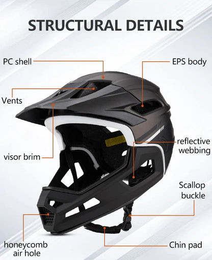 Eastinear's New Adult Bicycle Helmet Full-face Detachable Outdoor Sports Motorcycle Skateboard Riding Helmet