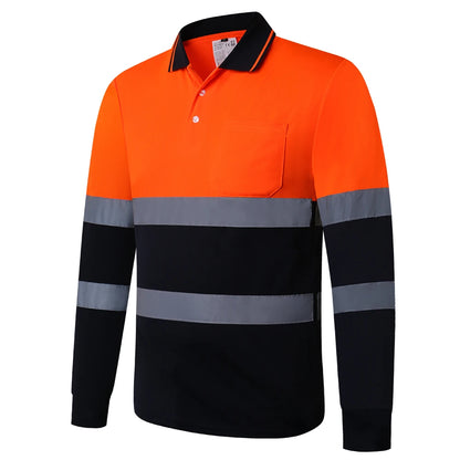 Hi vis work shirt Long Sleeve Safety Polo Shirt Orange High Visibility Reflective Shirt With Pockets