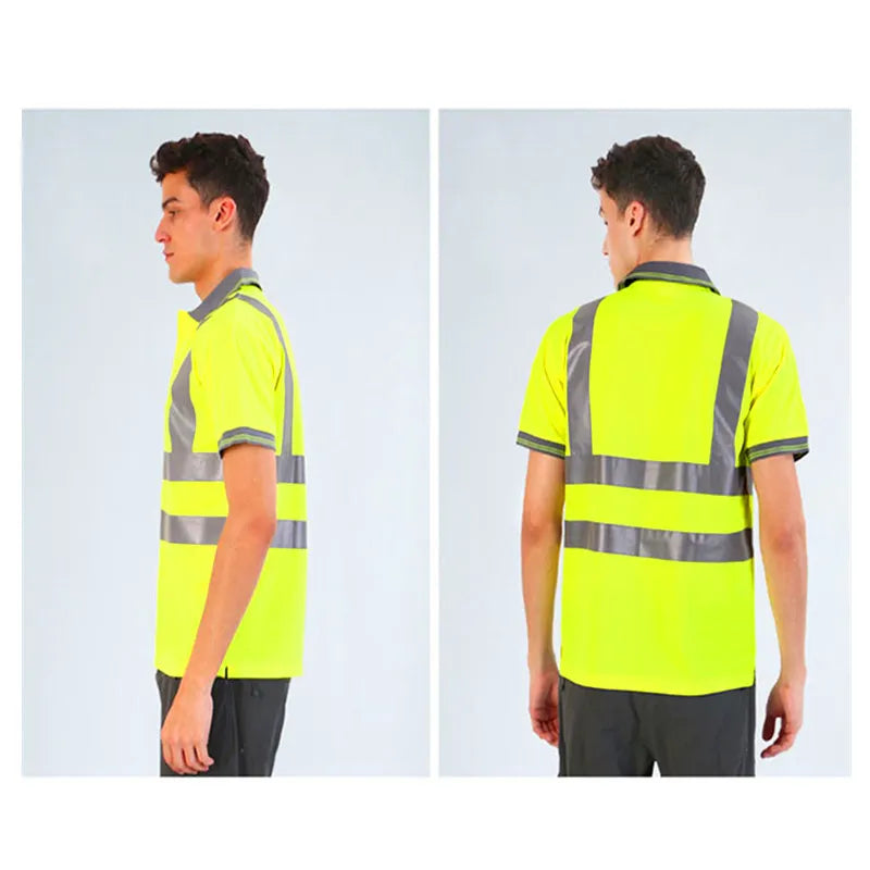 Men Shirts Night Work Reflective Workwear Short Sleeve Quick Dry Work Clothes for Men Breathable T-shirt High Visibility Tops