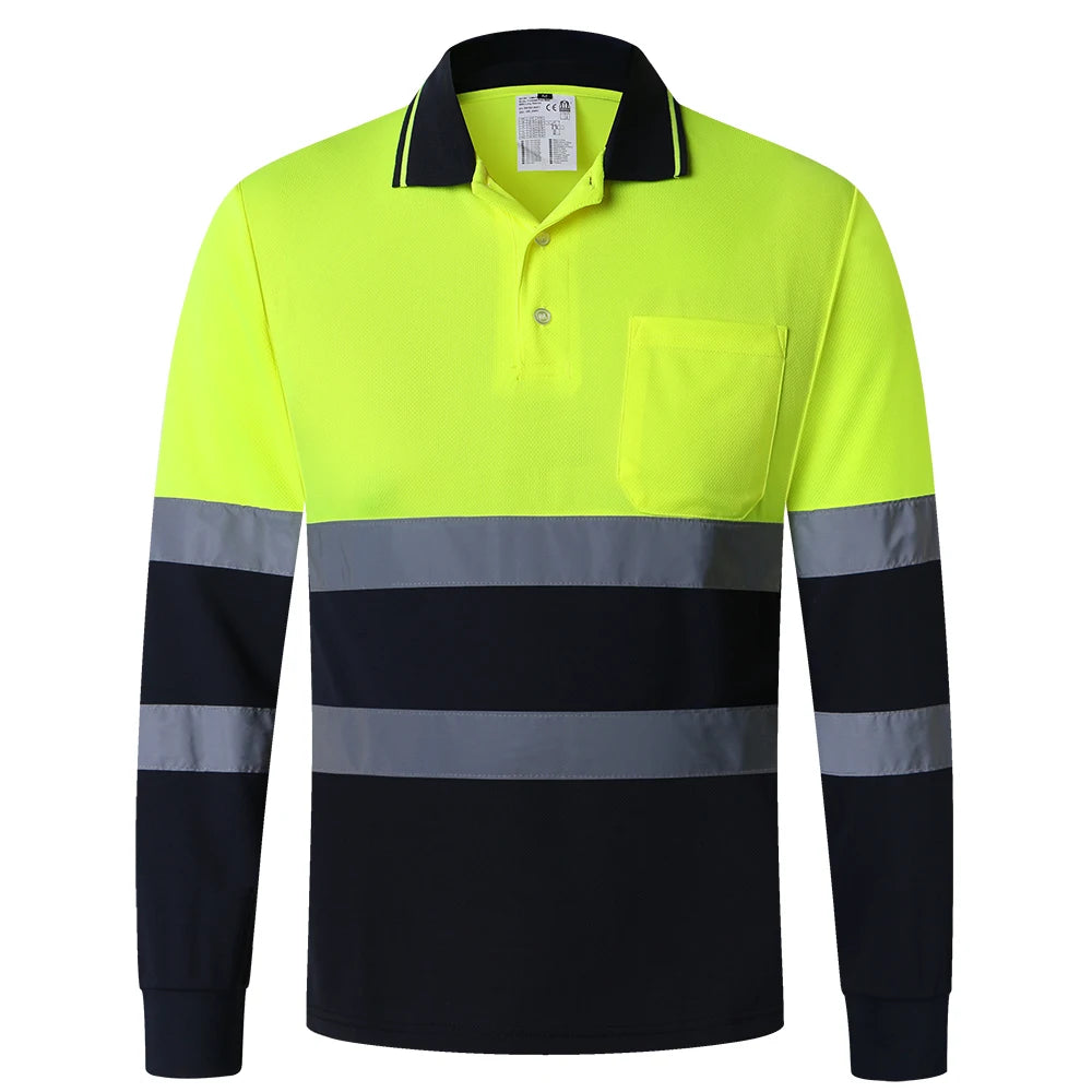 Hi vis work shirt Long Sleeve Safety Polo Shirt Orange High Visibility Reflective Shirt With Pockets