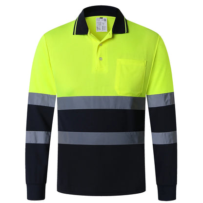 Hi vis work shirt Long Sleeve Safety Polo Shirt Orange High Visibility Reflective Shirt With Pockets