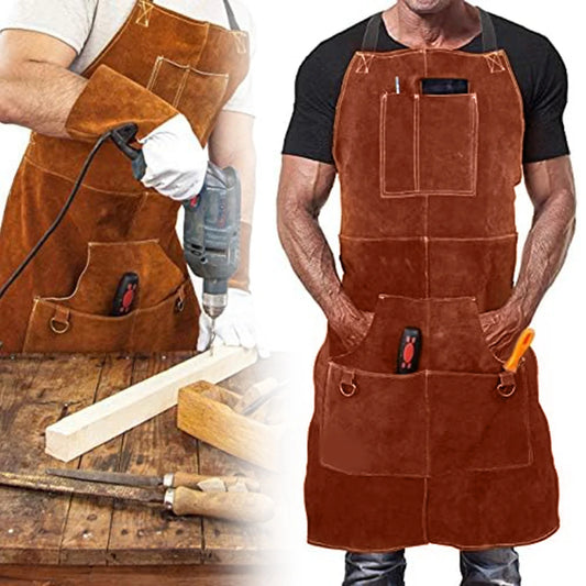 Cowhide Welding Apron Heavy Duty Apron Workshop Industrial Use Professional Use Tool Storage Chest To Knees Coverage
