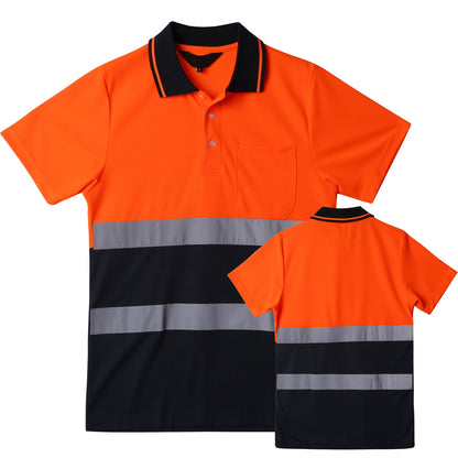 Hi vis work shirt Long Sleeve Safety Polo Shirt Orange High Visibility Reflective Shirt With Pockets