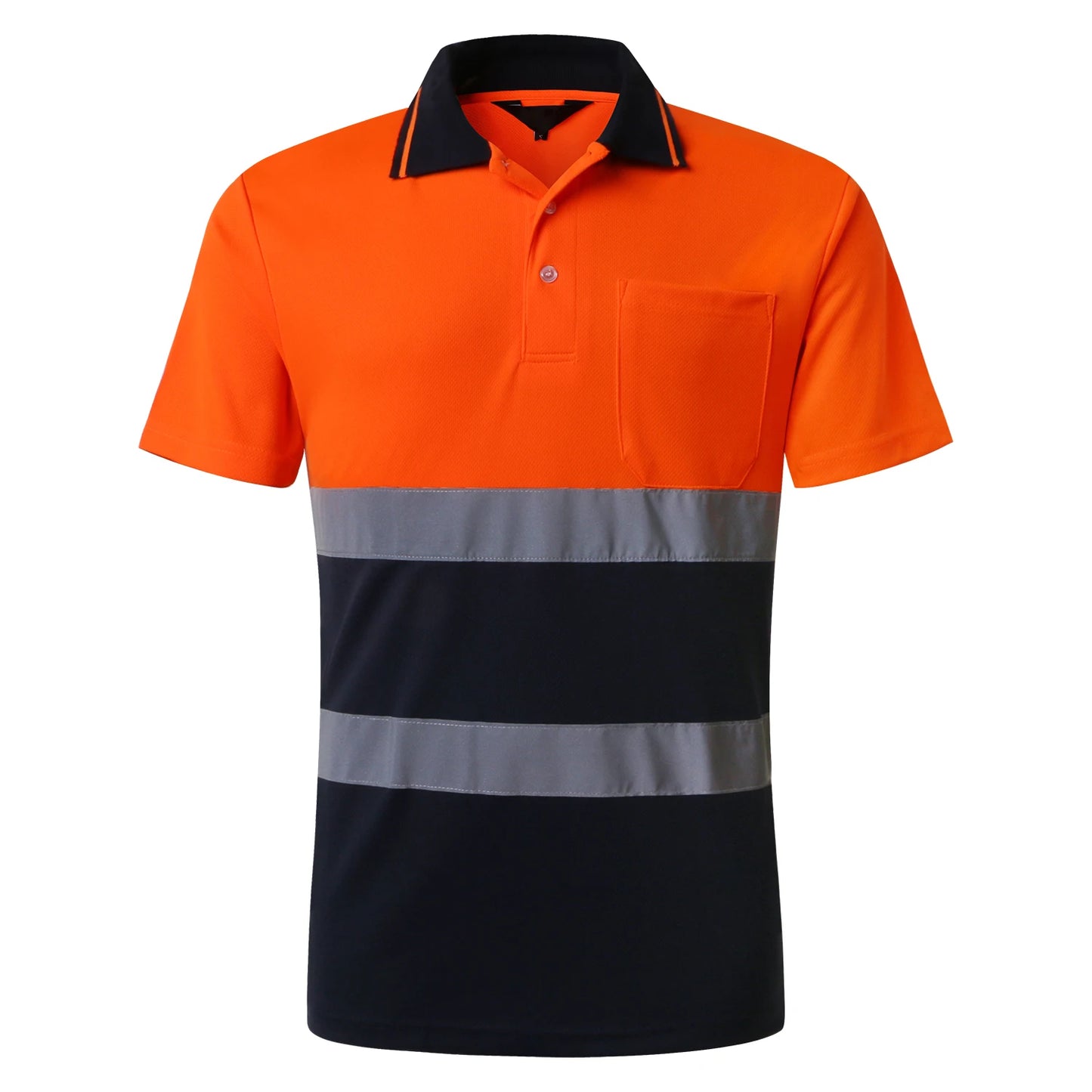 Hi vis work shirt Long Sleeve Safety Polo Shirt Orange High Visibility Reflective Shirt With Pockets
