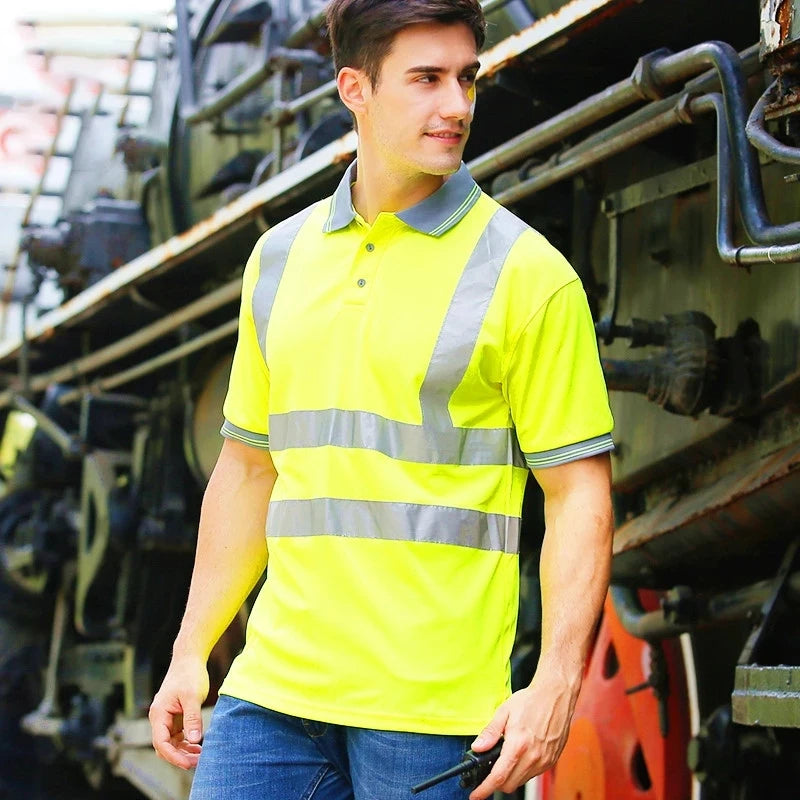 Men Shirts Night Work Reflective Workwear Short Sleeve Quick Dry Work Clothes for Men Breathable T-shirt High Visibility Tops