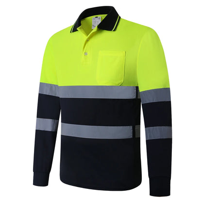 Hi vis work shirt Long Sleeve Safety Polo Shirt Orange High Visibility Reflective Shirt With Pockets