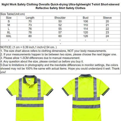 Men Shirts Night Work Reflective Workwear Short Sleeve Quick Dry Work Clothes for Men Breathable T-shirt High Visibility Tops