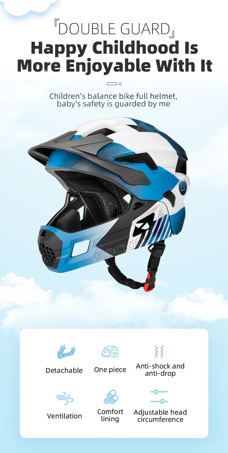 ROCKBROS Kids Detachable Full Face Bike helmet Children's Sports Cycling MTB Motorcycle Skateboarding Skating Helmet for Child