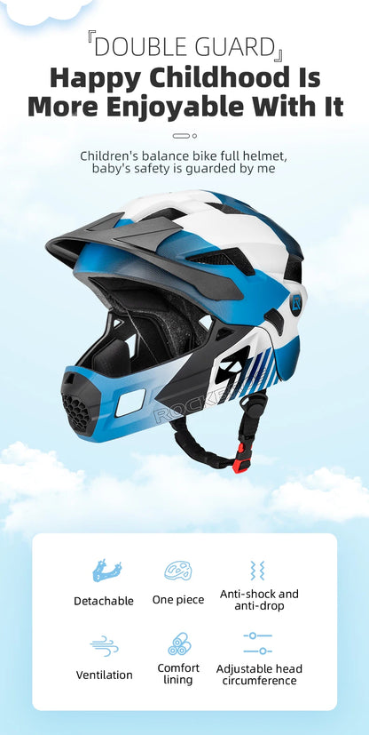 ROCKBROS Kids Detachable Full Face Bike helmet Children's Sports Cycling MTB Motorcycle Skateboarding Skating Helmet for Child