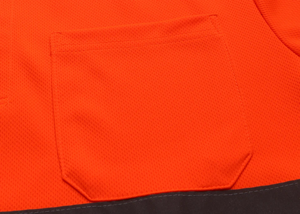 Hi vis work shirt Long Sleeve Safety Polo Shirt Orange High Visibility Reflective Shirt With Pockets