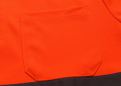 Hi vis work shirt Long Sleeve Safety Polo Shirt Orange High Visibility Reflective Shirt With Pockets
