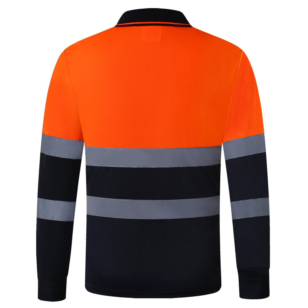 Hi vis work shirt Long Sleeve Safety Polo Shirt Orange High Visibility Reflective Shirt With Pockets