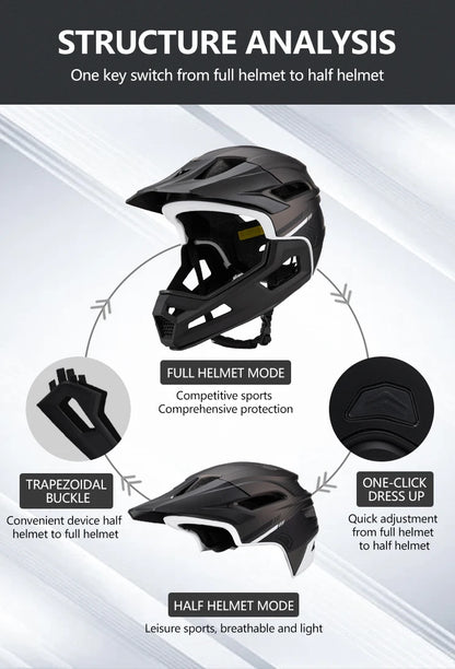 Eastinear's New Adult Bicycle Helmet Full-face Detachable Outdoor Sports Motorcycle Skateboard Riding Helmet