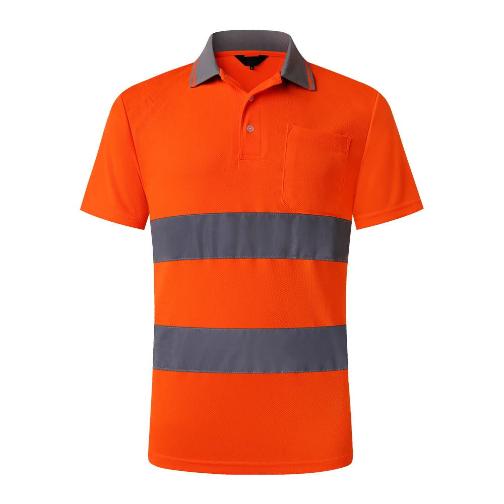 Hi vis work shirt Long Sleeve Safety Polo Shirt Orange High Visibility Reflective Shirt With Pockets