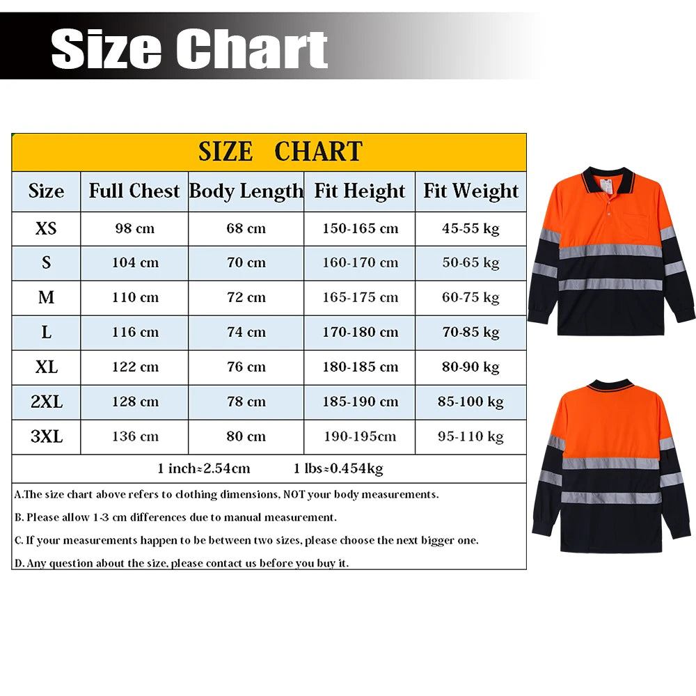 Hi vis work shirt Long Sleeve Safety Polo Shirt Orange High Visibility Reflective Shirt With Pockets
