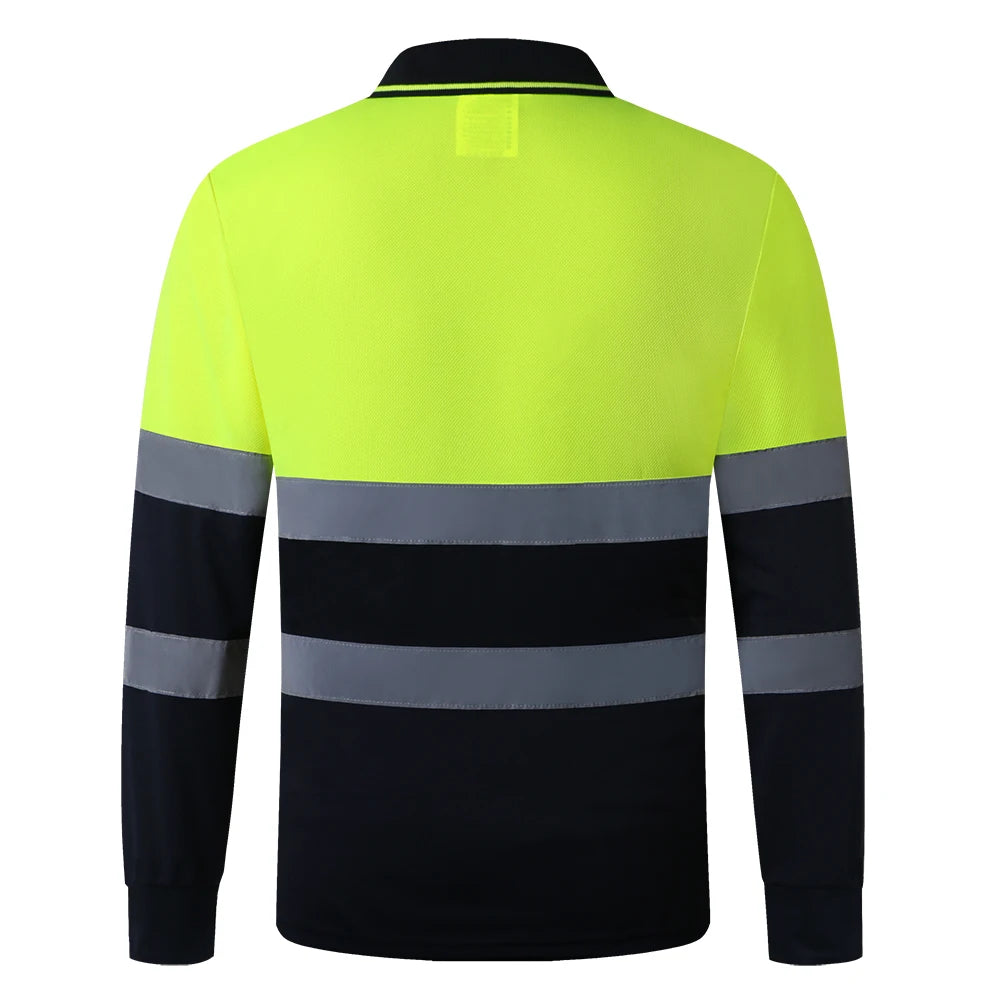 Hi vis work shirt Long Sleeve Safety Polo Shirt Orange High Visibility Reflective Shirt With Pockets