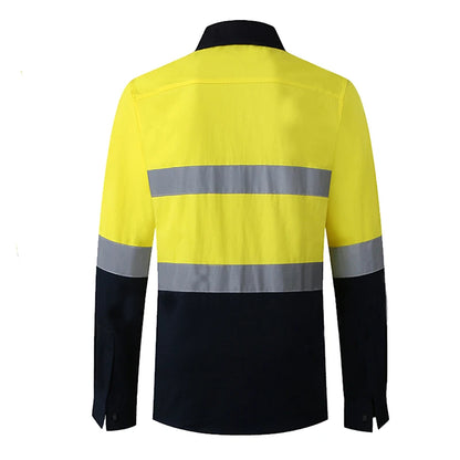 Hi Vis Shirt for Men Long Sleeve Cotton Work Shirt Pockets Safety Reflective Working Shirt High Visibility Workwear