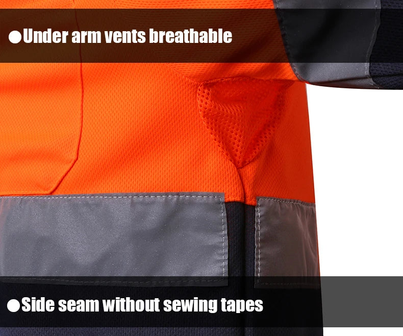 Hi vis work shirt Long Sleeve Safety Polo Shirt Orange High Visibility Reflective Shirt With Pockets