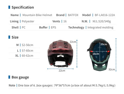 BATFOX mountain helmet bike accessories head safety bicycle protection equipment