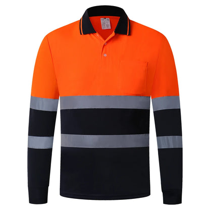 Hi vis work shirt Long Sleeve Safety Polo Shirt Orange High Visibility Reflective Shirt With Pockets