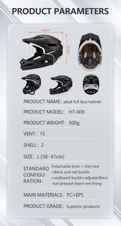Eastinear's New Adult Bicycle Helmet Full-face Detachable Outdoor Sports Motorcycle Skateboard Riding Helmet